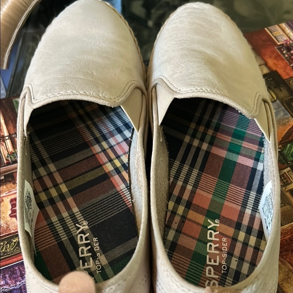 Sperry top siders ecru twin Gore Slip-Ons with jute trim 8.5 new condition - Picture 3 of 7